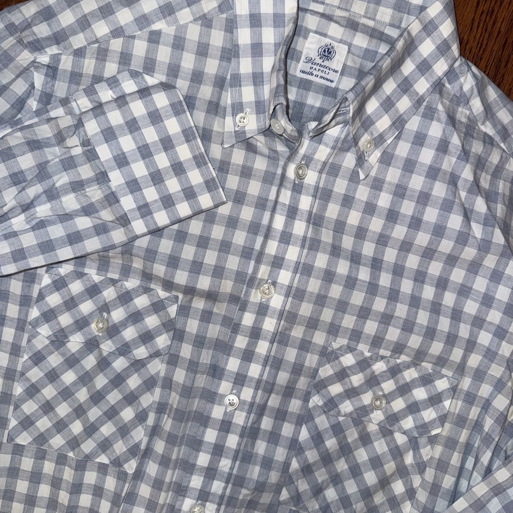 Vanacore Napoli Long Sleeve‎ Button Down Shirt Men's M 15.5 39 Blue White Check
